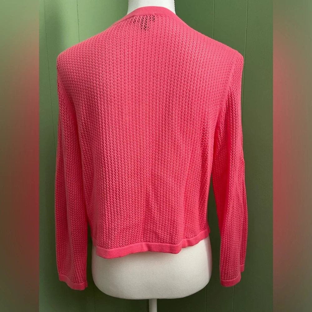 Talbots Lightweight Pink Crocheted Look 3/4 Sleeve Cardigan, NWOT, Size M - Picture 2 of 12